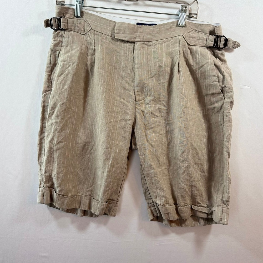 Polo Ralph Lauren Mens Pinstripe Pleated Shorts Tan Side Buckle30/30 1357124ACHH - Picture 2 of 7